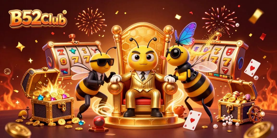 B52Club showcases players winning big with thrilling slot games in an energetic casino environment.