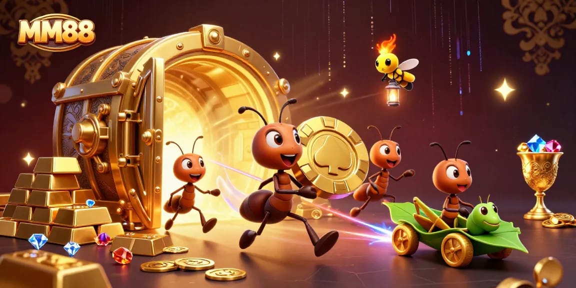 MM88 ants heist scene, showcasing dynamic treasure elements and casino theme