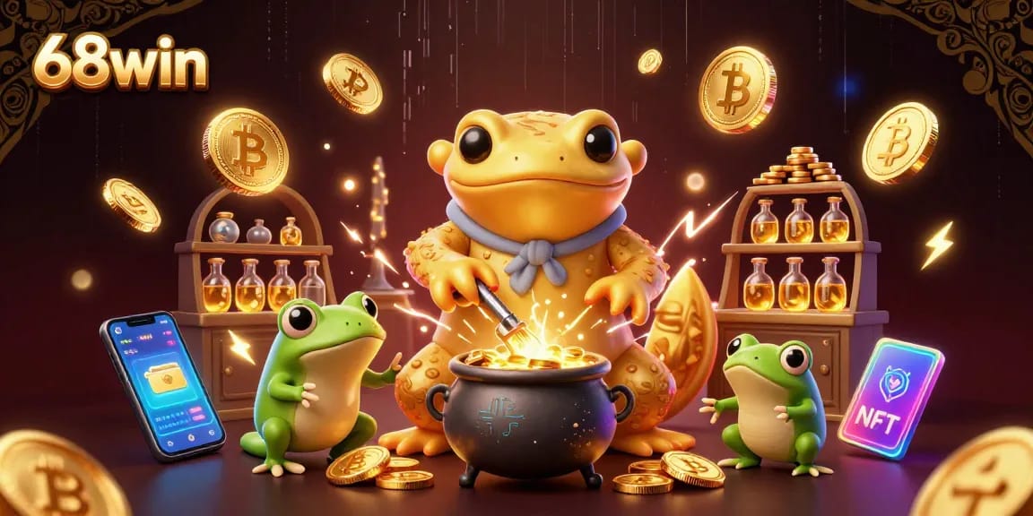 Experience 68win's magical world of online gaming with gold coins and crypto elements.