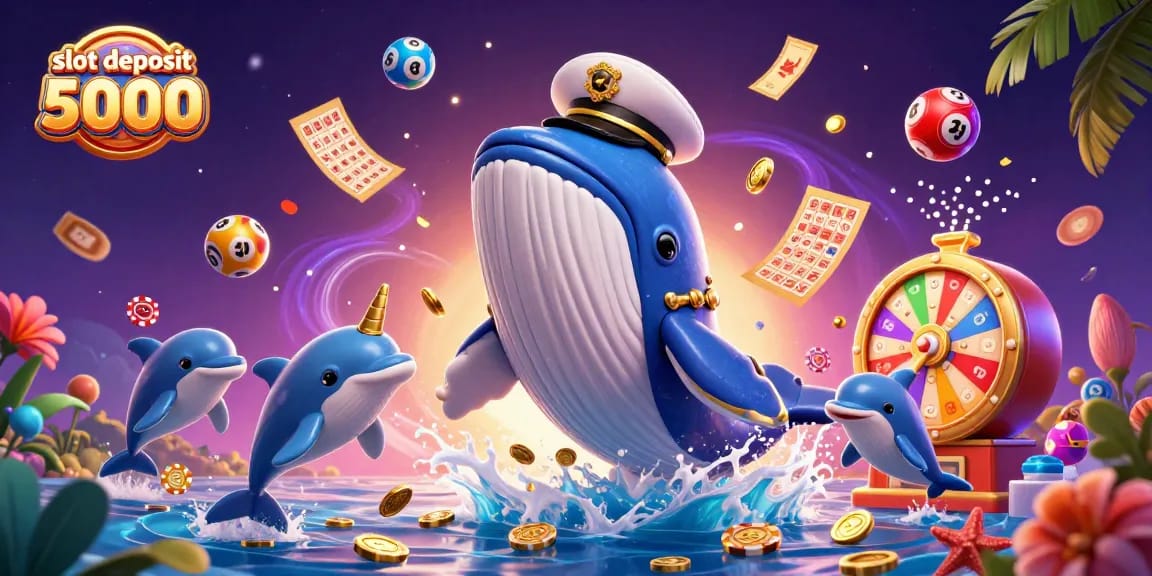 Engage with slot deposit 5000 action as a cartoon whale and friends celebrate wins!