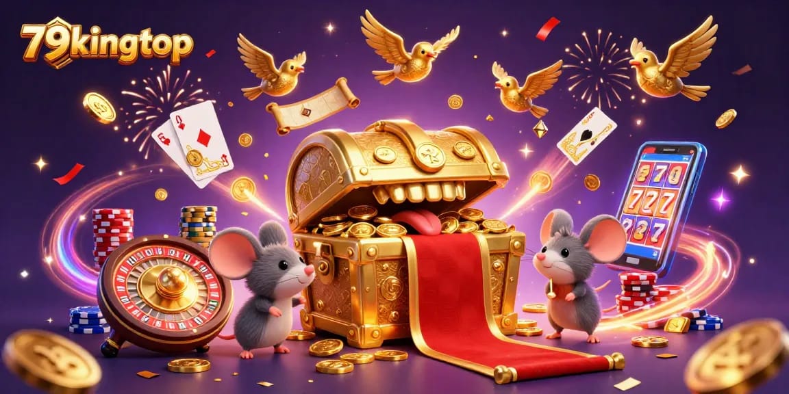 Experience thrilling adventures with 79kingtop as treasure chest mimics lure players amid sparkling casino action.