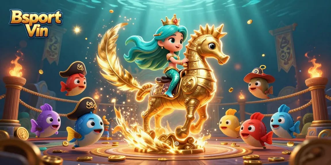 Experience Bsport Vin’s thrilling action with a mermaid princess navigating a vibrant underwater betting world.
