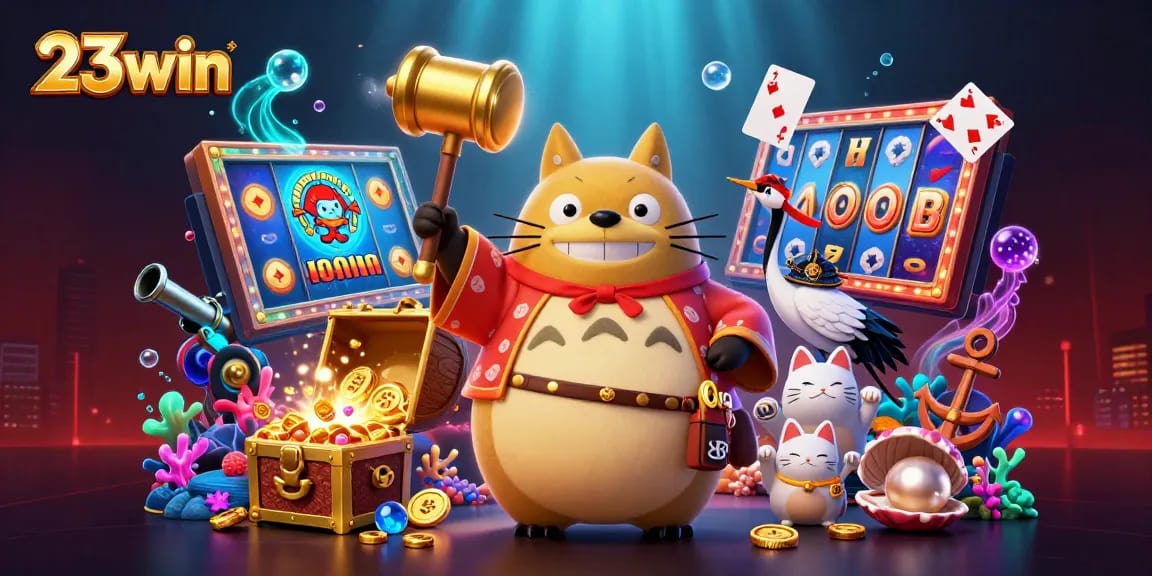 Win big with 23win as the cheerful tanuki and friends invite you to a vibrant casino adventure!