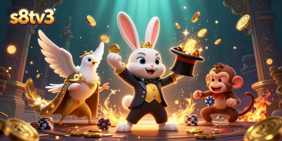 Experience thrilling action with s8tv3 as a magician rabbit conjures golden wins amidst vibrant casino chaos.