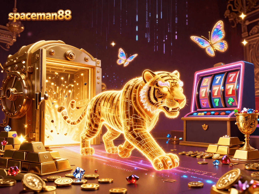 Experience the thrill at spaceman88 casino with vibrant jackpot symbols and golden treasures.