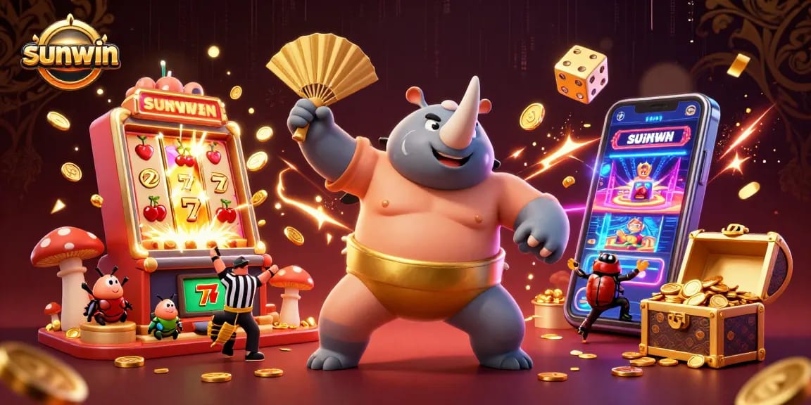 Experience thrilling wins at sunwin with a vibrant 3D casino scene bursting with excitement and gold.