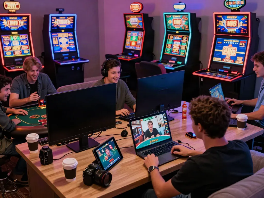 Players immersed in Nbet online gaming experience with vibrant slot machines.