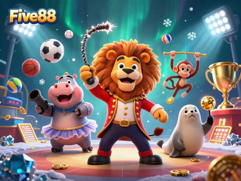 Experience thrilling gaming moments with Five88 at this vibrant online casino illustration.