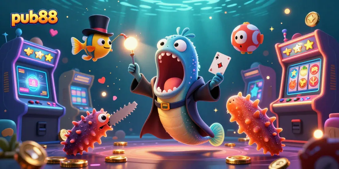 Experience the excitement of pub88 with a vibrant underwater 3D casino scene featuring interactive game elements.