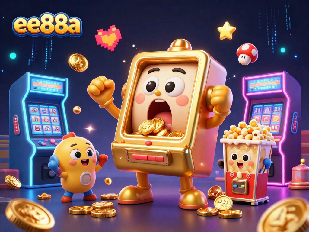 Experience thrilling wins at ee88a with a lively scene of celebrating slot machines and golden coins.
