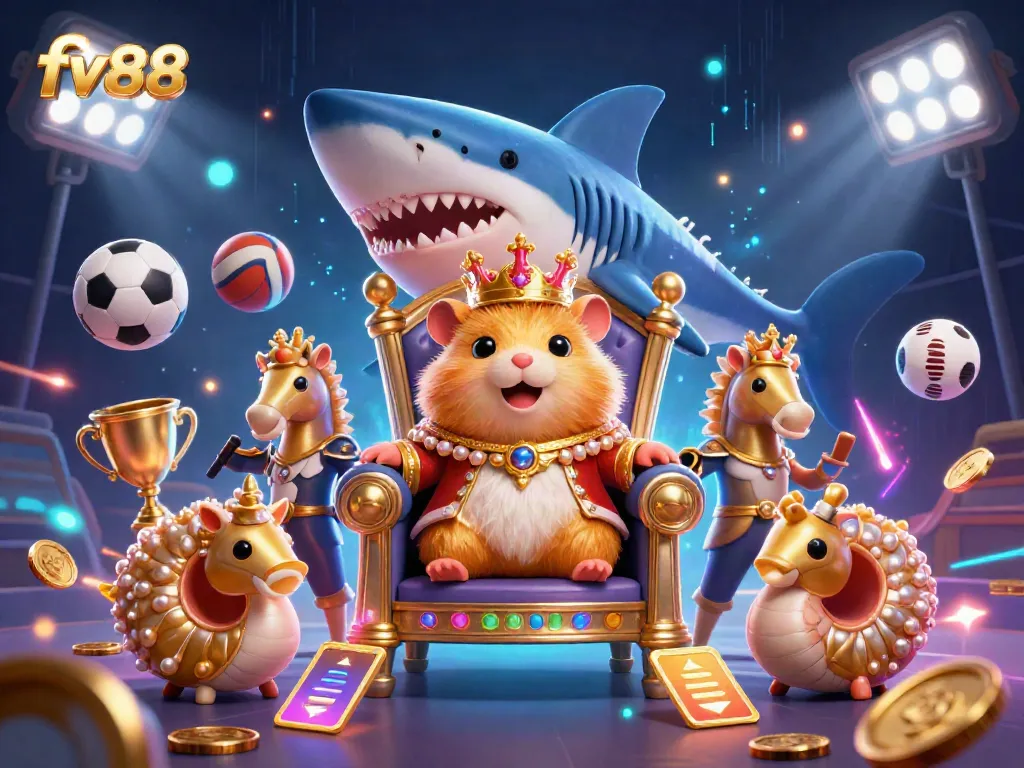 Experience thrilling betting action with fv88's vibrant 3D casino scene featuring unique characters and sports dynamics.
