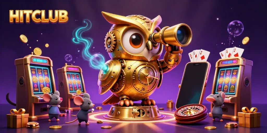 Experience the excitement of HITCLUB's vibrant casino floor with animated characters and thrilling game elements.