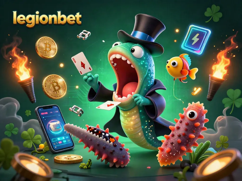 Winning big at legionbet, showcasing a vibrant 3D illustration of characters performing magical casino tricks.