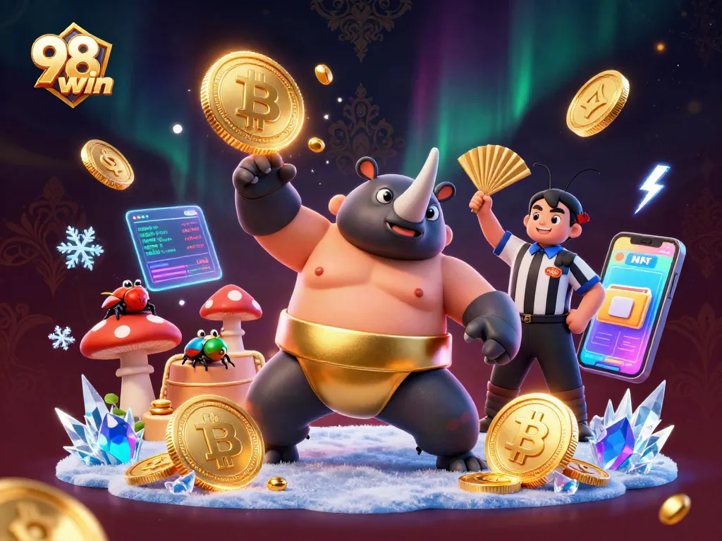 Experience thrilling gameplay with 98win as the rhinoceros beetle champion unleashes a flurry of coins.