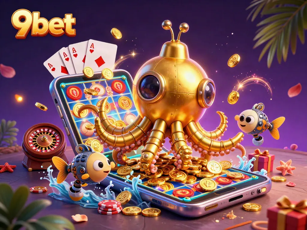 Experience a thrilling 9bet adventure with the golden kraken submarine and dynamic casino elements.