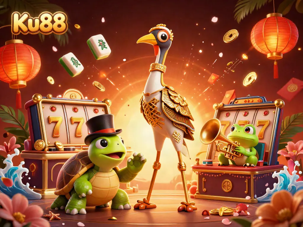 Ku88 offers a vibrant online gaming experience with a rich scene of characters and dynamic casino elements.