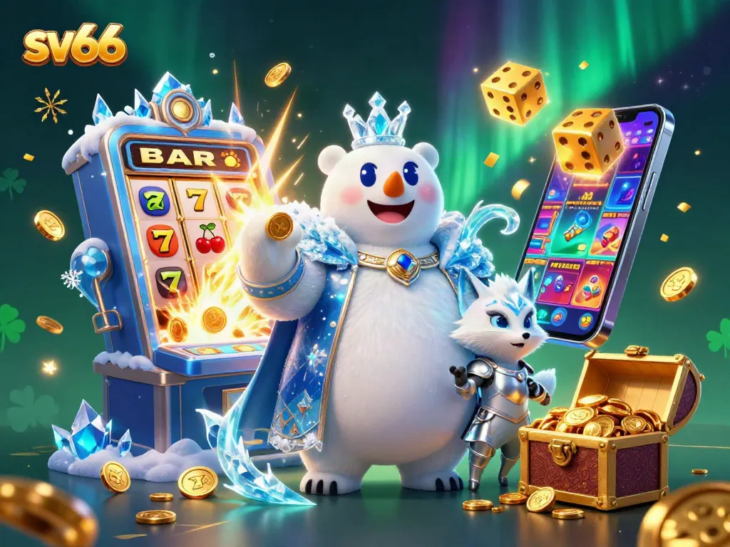 Experience the thrilling joy of sv66's vibrant casino scene with invincible ice characters and dazzling slot winnings.