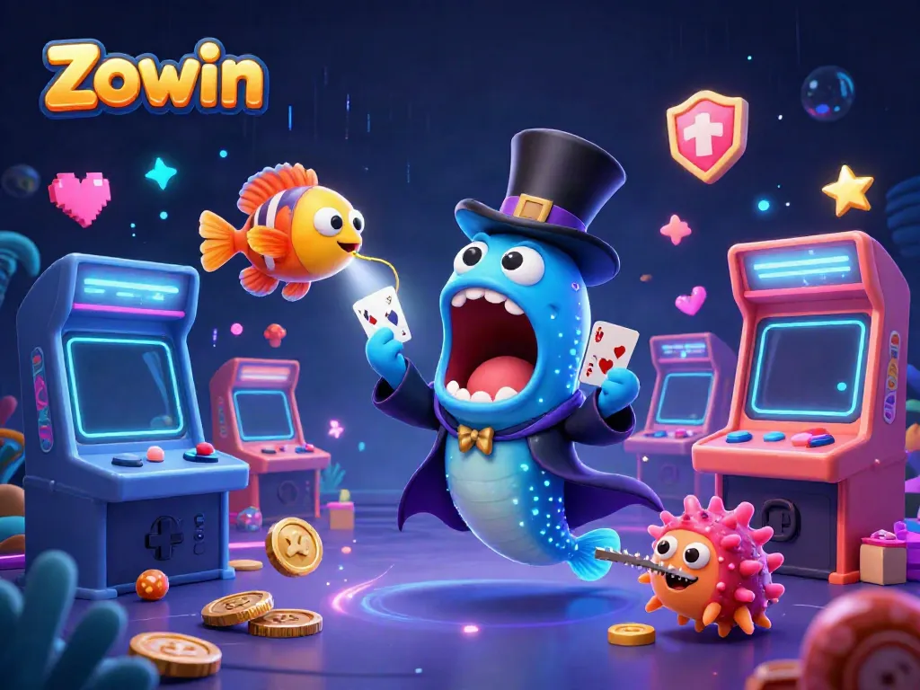 Experience thrilling card tricks in a vibrant Zowin gambling arena with deep-sea characters