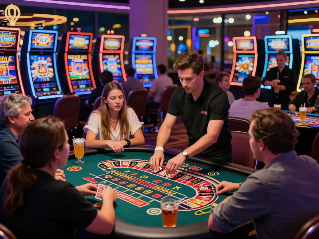 Exciting gaming scene in vibrant casinos not on GamStop with players enjoying various games and lively atmosphere.