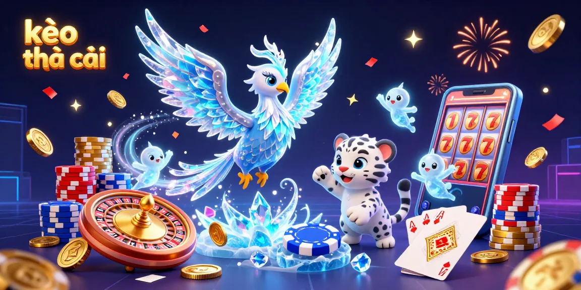 Engage in kèo nhà cái excitement with vibrant scenes of casino games and fortune elements.