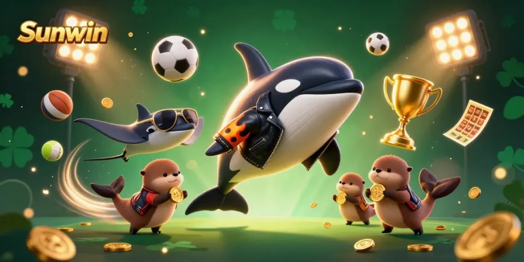 Sunwin offers thrilling gaming experiences with a dynamic scene of sea creatures and sports elements.