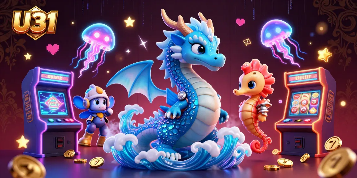 Engage in thrilling gameplay at U31 with an azure dragon and seahorse knight amid captivating casino elements.