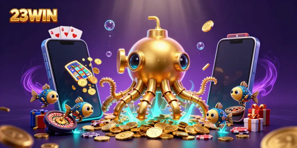 Experience the thrill of slots with 23WIN in a captivating 3D casino scene.