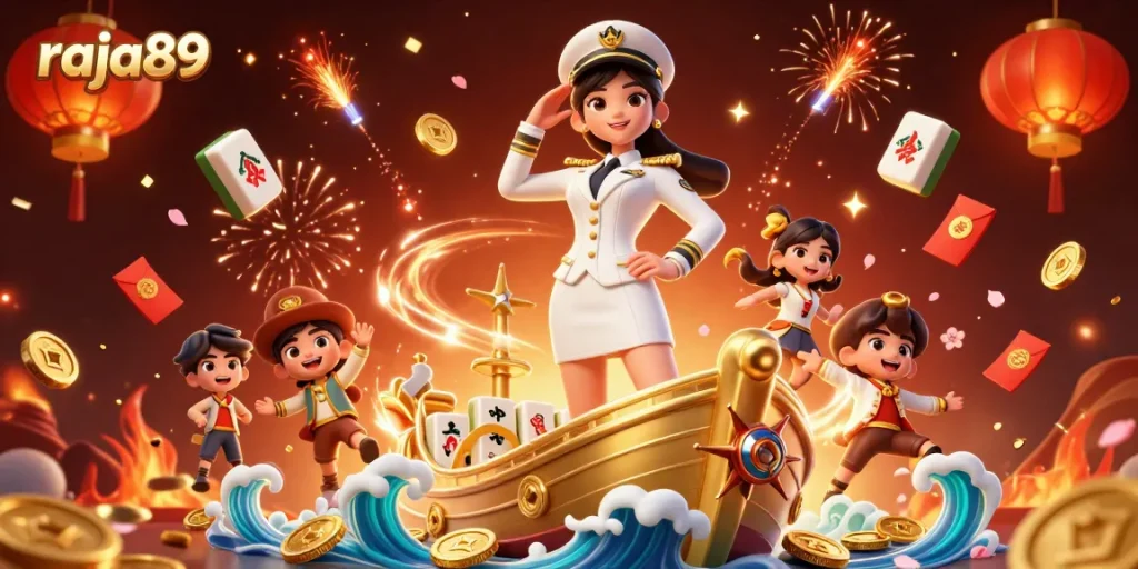 Engage in thrilling gameplay with raja89's golden ship and festive casino elements.