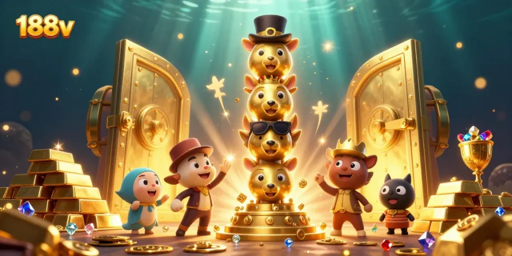 Experience the excitement of 188v with vibrant casino elements and a golden totem pole illustration.
